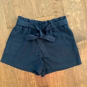 HAVE Navy Linen/Polyester Blend Belted Shorts, Size M